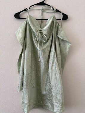 12th Tribe Light Sage Green Satin Tie-Front Camisole dress